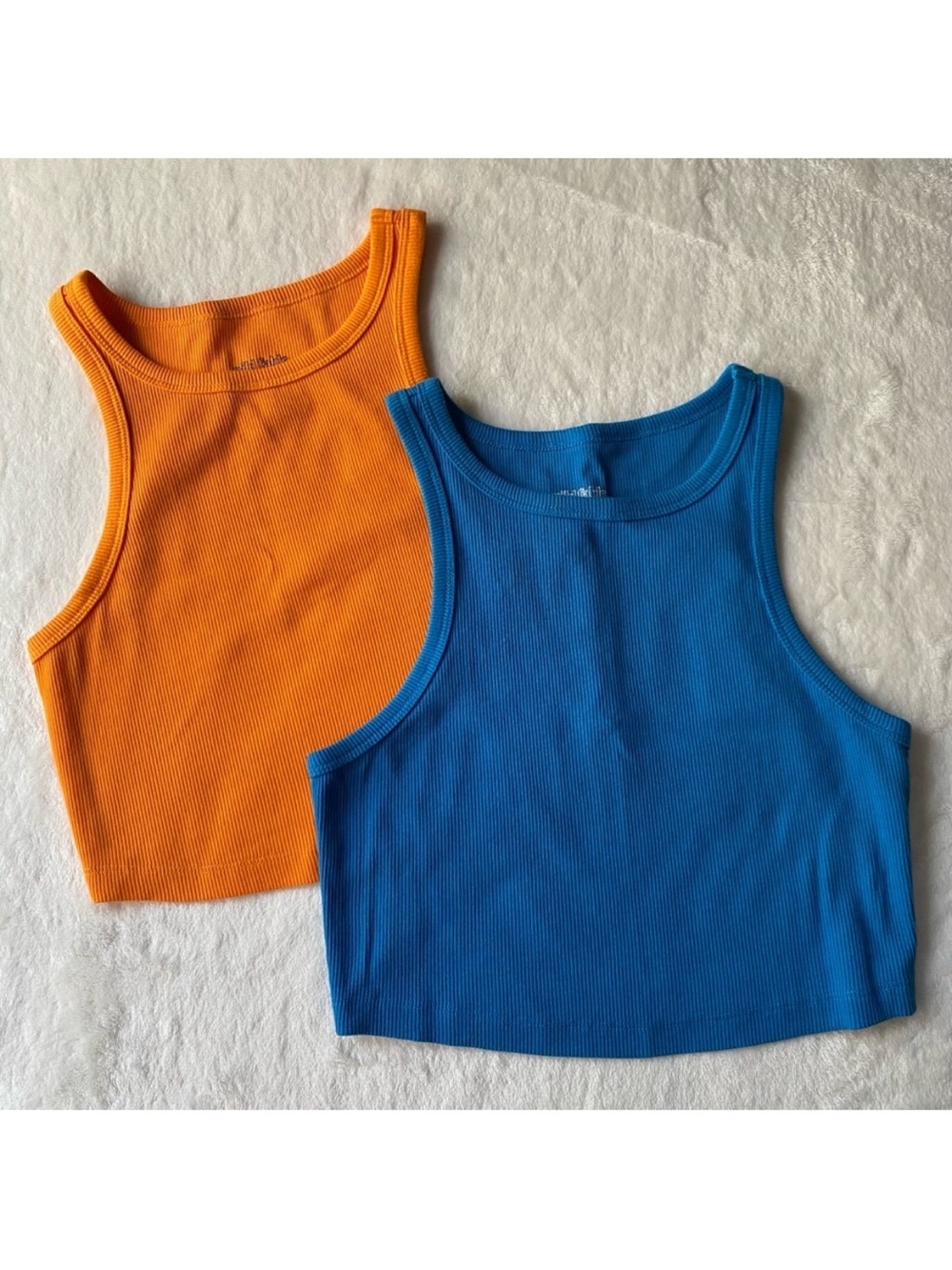 Wild Fable Tank Tops Orange Blue Ribbed Crop Fitted Sleeveless Size Small Casual
